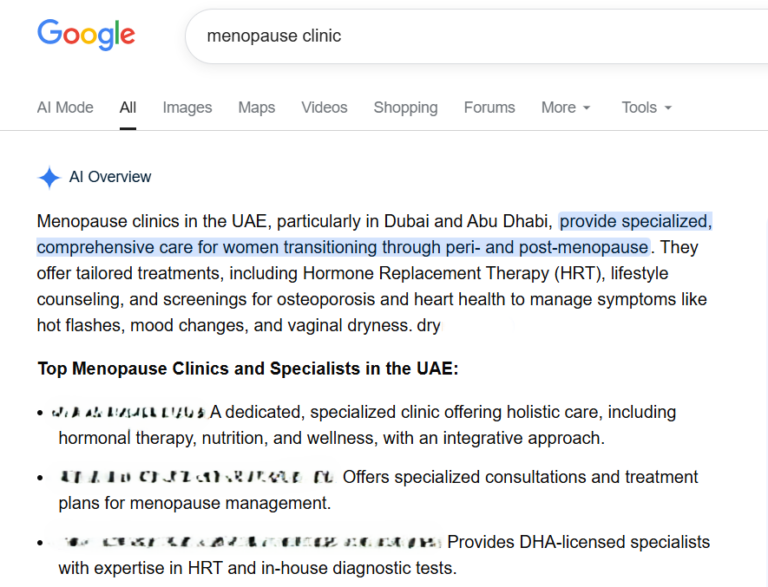 Example of Google Search generative AI overview used in Lakshmark schema markup and AI optimization strategy guide.