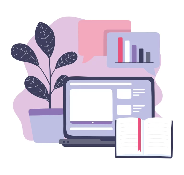 Lakshmark digital advertising illustration showing a laptop with data analytics charts and creative growth elements.